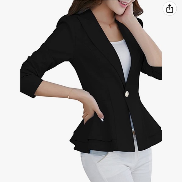 ⭐️Long Sleeve Ruffle Hem One Button Blazer⭐️ - Picture 3 of 10